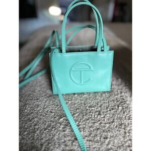 Sage Telfar Small Shopping Bag - Iconic Vegan Leather Mini Tote with Straps